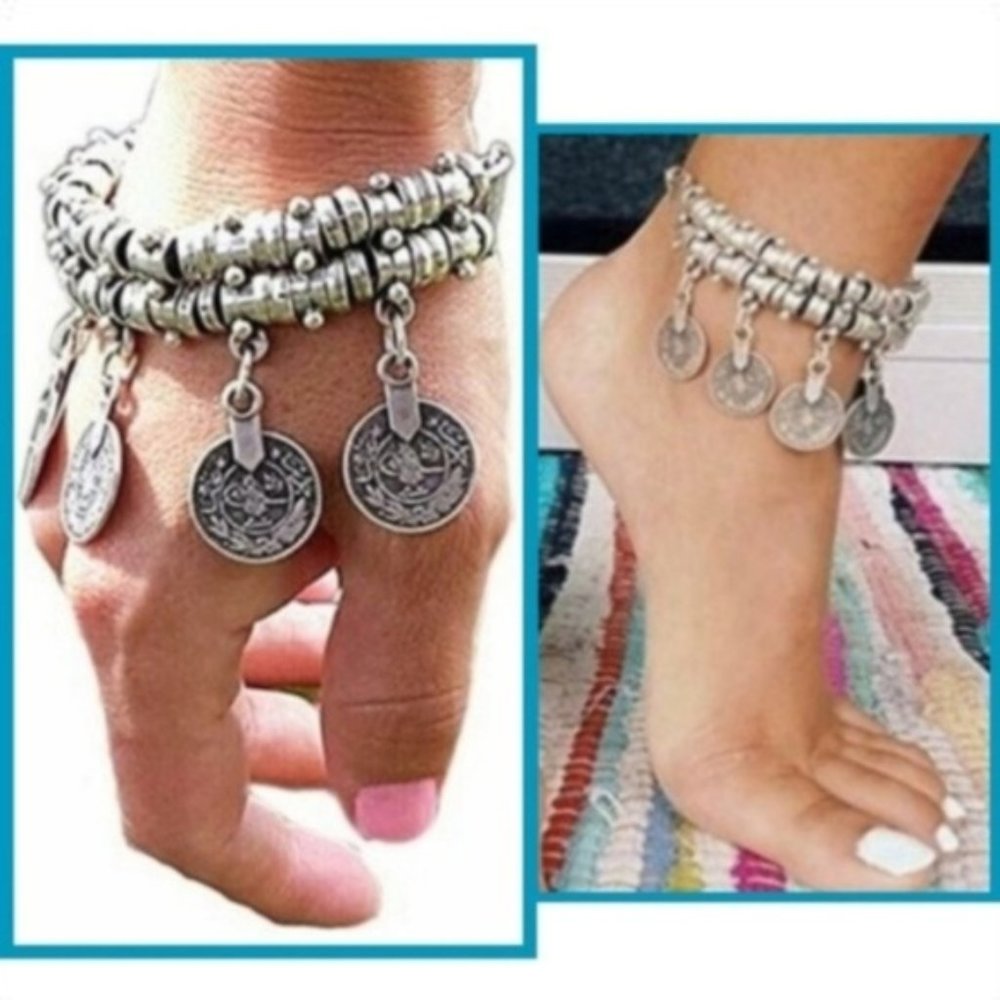NWT Silver Boho Coin Statement Bracelet / Anklet